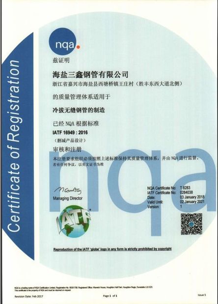 China TORICH INTERNATIONAL LIMITED certificaten